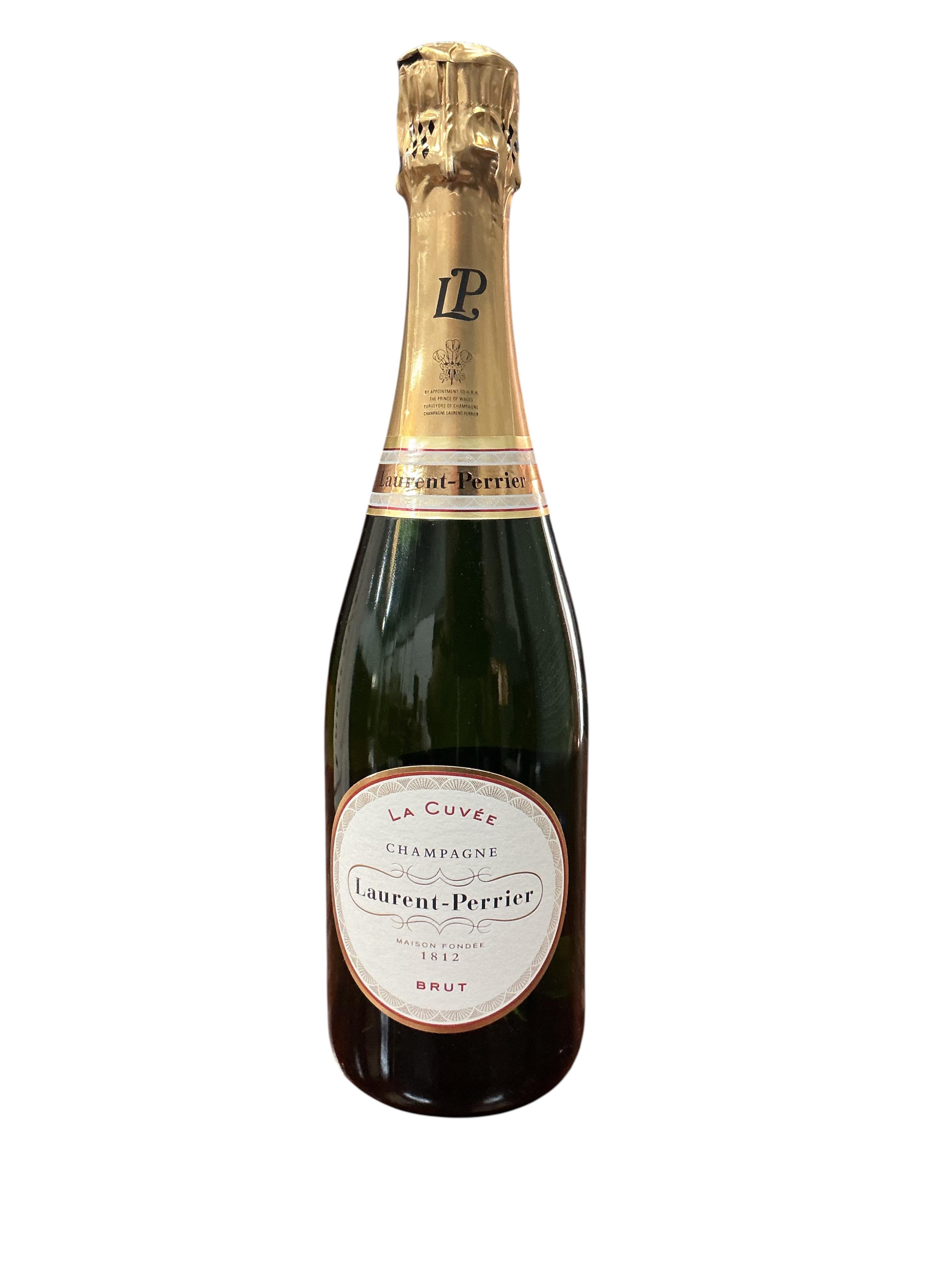 A bottle of Laurent Perrier brut champagne, boxed. (Provenance, surplus stock from a local wedding company)